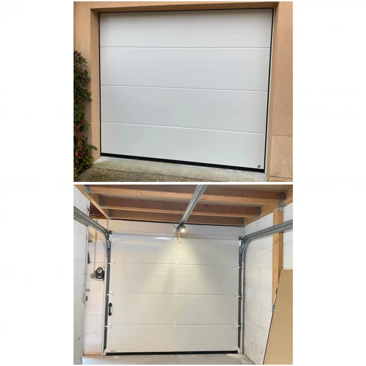 Porte de garage sectionnelle plafond motorisée - Couleur Blanc RAL9016 à BOUSSY SAINT ANTOINE (91800)